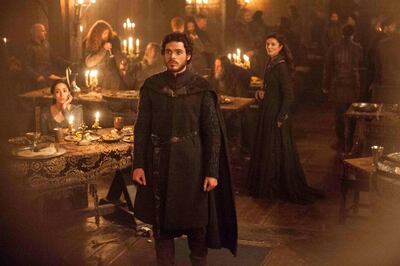 Richard Madden, Michelle Fairley and Oona Chaplin in The Red Wedding episode of Game of Thrones. Courtesy HBO / OSN