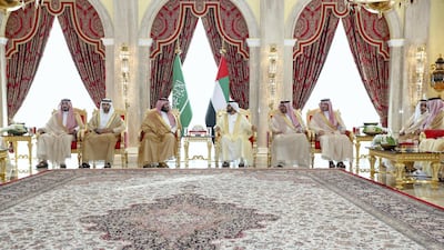 Sheikh Mohammed bin Rashid, UAE Vice President and Ruler of Dubai, receives Saudi Crown Prince Mohammed bin Salman at Zabeel Palace. Wam