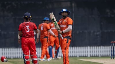 UAE captain Muhammad Waseem with the Fujairah team for the Emirates D50 tournament at the ICC Academy in Dubai. All photos Antonie Robertson / The National