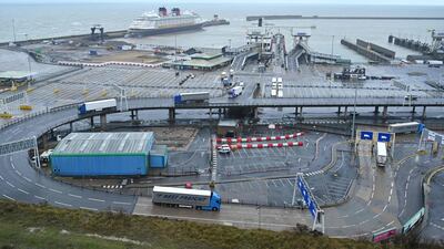 Lorries enter the Port of Dover in England following Britain's departure from the EU. Exports of British goods to the EU collapsed by a record 40%t in January after the nation finalised its divorce from the bloc. AFP