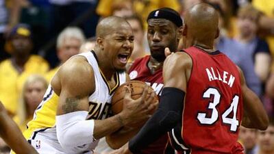 Miami Heat, in red, lost their way in the second half of Game 6 against the Indiana Pacers. Brent Smith / Reuters