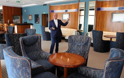 Peter Warwick inside The Chart Room at the Queen Elizabeth 2 ship in Dubai. Pawan Singh / The National