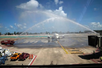 Etihad flight EY430 touched down in Phuket carrying the first group of international tourists to the Thai island. AP