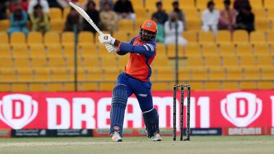 Kusal Perera of Delhi Bulls remained unbeaten on 4 5 against Maratha Arabians in Abu Dhabi. Pawan Singh / The National