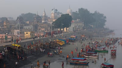 Hindu pilgrims gather by the banks of the River Sarayu to perform morning rituals in Ayodhya, India. AP Photo