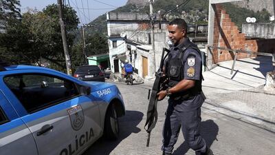 Brazilian Pacification Police in Rocinha Favela, in Rio de Janeiro. Many favela residents fear a return to pre-Olympic year violence. Barbara Walton / EPA