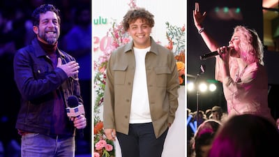 American Idol contestants with links to the Arab world include, from left, Elliott Yamin, Filo Ebid and Seva. Getty Images; AFP; SevaSings / X