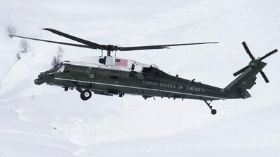 Marine One carrying US president Donald Trump arrives at the World Economic Forum in Davos, on January 25, 2018. Gian Ehrenzeller / EPA