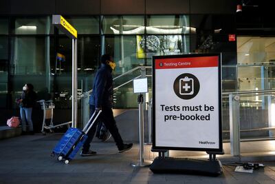 A traveller enters a Covid-19 testing centre at London Heathrow Airport as ministers impose tough measures at the UK's borders. Getty Images