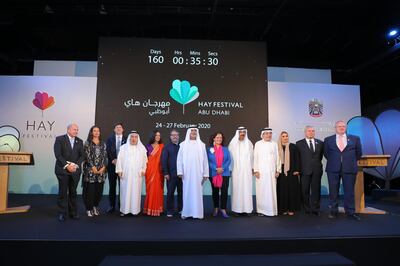 Hay Festival Abu Dhabi was announced by Sheikh Nahayan Mabarak Al Nahyan (centre), Minister of Tolerance, at Manarat Al Saadiyat