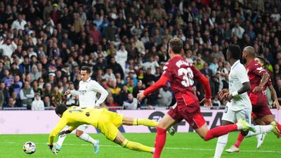 Lucas Vazquez scores Real Madrid's second goal against Sevilla. Getty