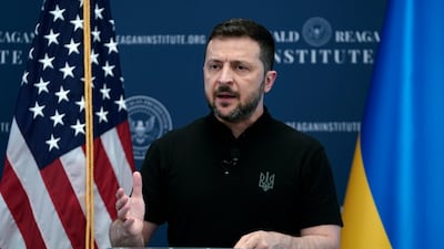Mr Zelenskyy speaks at the Ronald Reagan Institute on the sidelines of Nato summit. AP