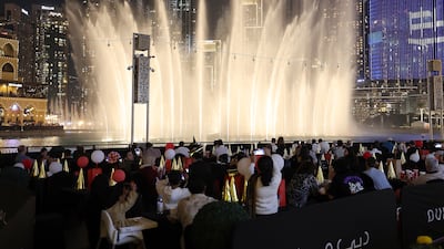 A fountain show during the evening of December 31, at Dubai Mall. Pawan Singh / The National