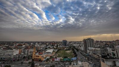 A panoramic view of clouds over Gaza City at sunset. EPA