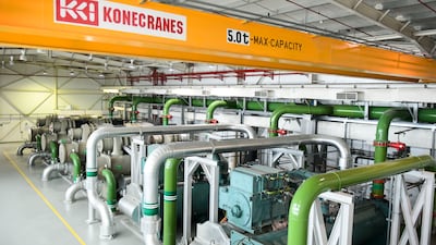 Chiller plant room with six units at Tabreed cooling plant