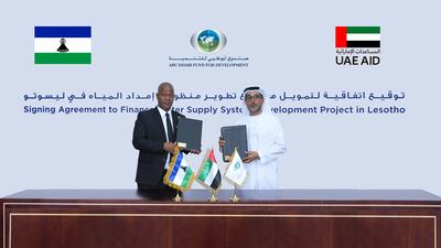 The loan agreement was signed by Mohammed Al Suwaidi, director general of Abu Dhabi Fund for Development, and Thabo Sophonea, Lesotho's Minister of Finance. Photo: ADFD