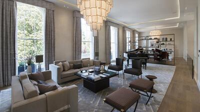 A triple reception room at one of the residences at The Park Crescent. Courtesy Amazon Property