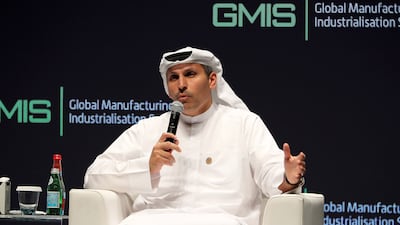 Khaldoon Al Mubarak, managing director and group chief executive of Mubadala Investment Company, at the Global Manufacturing and Industrialisation Summit 2021 in Dubai on Monday. Pawan Singh / The National