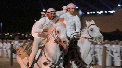 Horses raced at top sepeeds during the opening ceremony of the Festival of Sheikh Zayed Heritage 2014. Wam