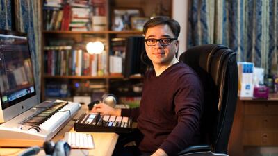 Afghan EDM artist Shuja Rabbani at his recording studio in Sharjah. Anna Nielsen for the National