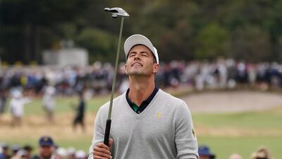 Adam Scott after missing a putt on the 16th. EPA