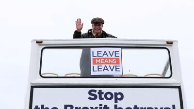 Pro-Brexit politician Nigel Farage leads a march from Sunderland to London in March 2019. Reuters