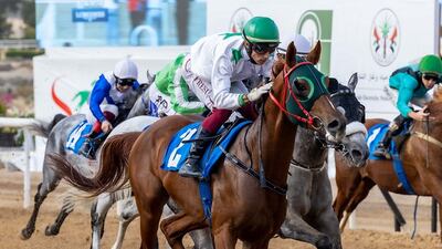 Antonio Fresu takes the first of his two prizes on Khalifa Al Neyadi’s Al Zafy at Sharjah on Saturday, December 24, 2022. – Adiyat Racing Plus