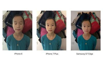 Different skin tones are shown with the different cameras. “Also, in a 100 per cent crop of the images, I felt the iPhone 7 had more of a ‘smudge’ look to them than the Samsung S7 images, which makes sense because even though the cameras have the same megapixel size, the sensor in the Samsung is a bit larger than the one in the iPhone 7, which would lend itself to slightly crisper images,” she said. Delores Johnson / The National