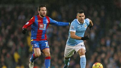 Sergio Aguero, right, scored twice to help Manchester City to a comfortable win over Crystal Palace. Jason Cairnduff / Reuters