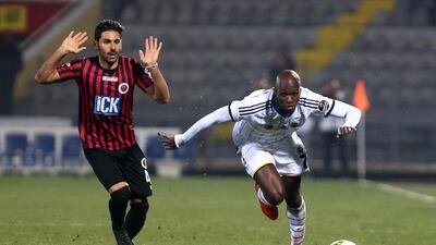 Moussa Sow, right, will not be eligible for Al Ahli in the Asian Champions League. Adem Altan / AFP