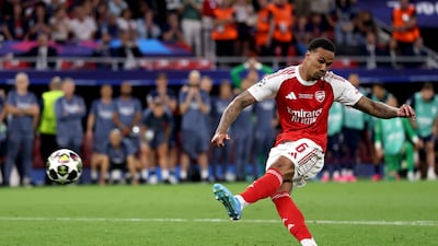Arsenal's Gabriel of Arsenal misses from the spot in the shoot-out which hands PSG victory in the final. Getty Images