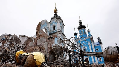 The dome of an Orthodox church destroyed by Russian forces in Ukraine's Donetsk enclave, where fighting is now concentrated. Reuters