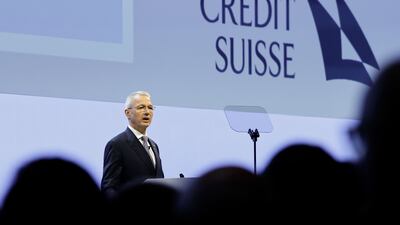Axel Lehmann, chairman of Credit Suisse Group, speaks at the company's annual general meeting of shareholders in Zurich. Bloomberg