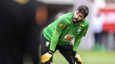 Brazil's goalkeeper Alisson during training on Sunday. AFP