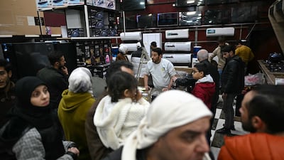 A busy shop in Al Dana, in Idlib province. The Syrian pound has been disappeared from the markets since the fall of the Assad regime.