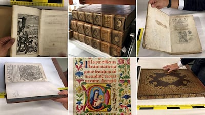 Some of the recovered book before they were reunited with their rightful owners. Metropolitan police. Metropolitan Police