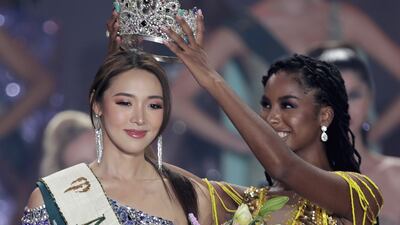 Mina Sue Choi from South Korea is crowned Miss Earth 2022 by Miss Earth 2021 winner Destiny Wagner from Belize. EPA