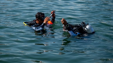 Marine rescue crews from Sharjah Civil Defence demonstrate rapid response and emergency preparedness during a sea rescue drill in Sharjah. Ahmed Ramzan / The National
