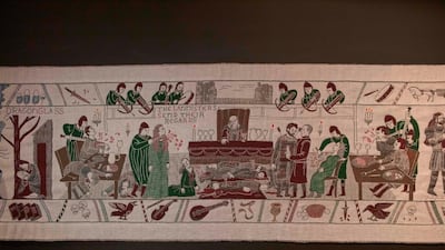 Embroidered scenes on the tapestry depicting the hit television series Game of Thrones are on show at the Ulster Museum in Belfast. Like the Bayeux Tapestry, the Game of Thrones Tapestry is woven of fine linen and hand-embroidered, with decorative borders and a central pictorial narrative. It will reach 90 metres by the end of the final season of the show. AFP