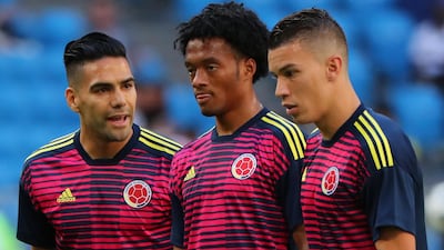 Radamel Falcao, left, Juan Cuadrado, centre, are key to Colombia's World Cup team. Marcos Brindicci / Reuters