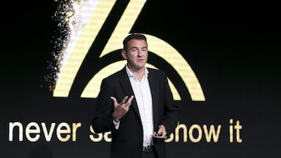 Oliver Mas, senior product manager of Tecno, introduces the new Phantom smartphone devices in Dubai. Reem Mohammed / The National