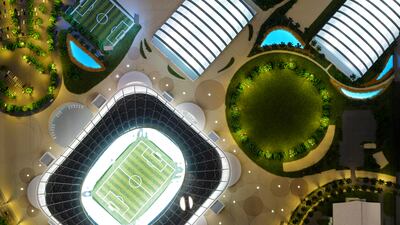 Miniature model of Ahmad Bin Ali Stadium. Reuters