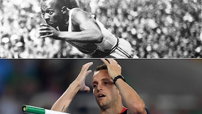 Jesse Owens, above, AP Photo. Renaud Levillenie, below, Shaun Botterill / Getty Images