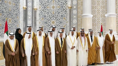 Sheikh Mohamed bin Zayed with Executive Council members. Ryan Carter / CPC