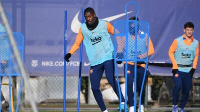 Ousmane Dembele takes part in a training session at the Joan Gamper training ground in Sant Joan Despi near Barcelona. AFP