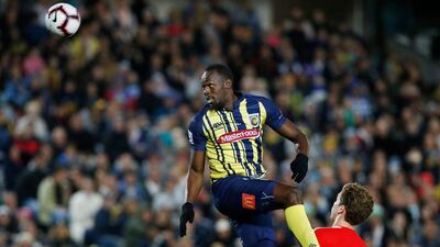 Usain Bolt in action for Central Coast Mariners during a pre-season friendly. AP Photo