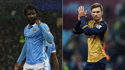 Wilfried Bony and Manchester City will square off on Monday night against Aaron Ramsey and Arsenal. (Photos: Lindsey Parnaby / AFP and Tim Keeton / EPA)