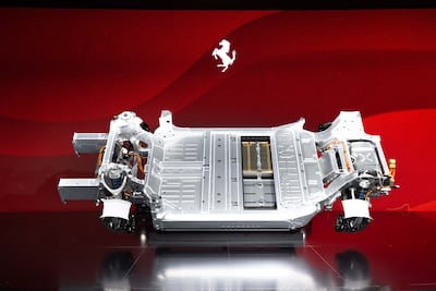 The production-ready chassis and components of Ferrari's new electric car were released in October. Photo: Ferrari
