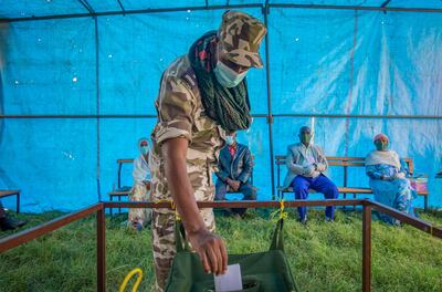 A member of Tigray Special Forces votes in a local election in the regional capital Mekelle, in the Tigray region of Ethiopia on September 9, 2020. Ethiopia's prime minister has warned that "the last red line has been crossed," following a large scale attack by Tigray forces on a central government military base. AP Photo.