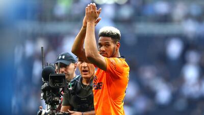 Joelinton applauds fans after his goal earned Newcastle victory against Spurs. Getty